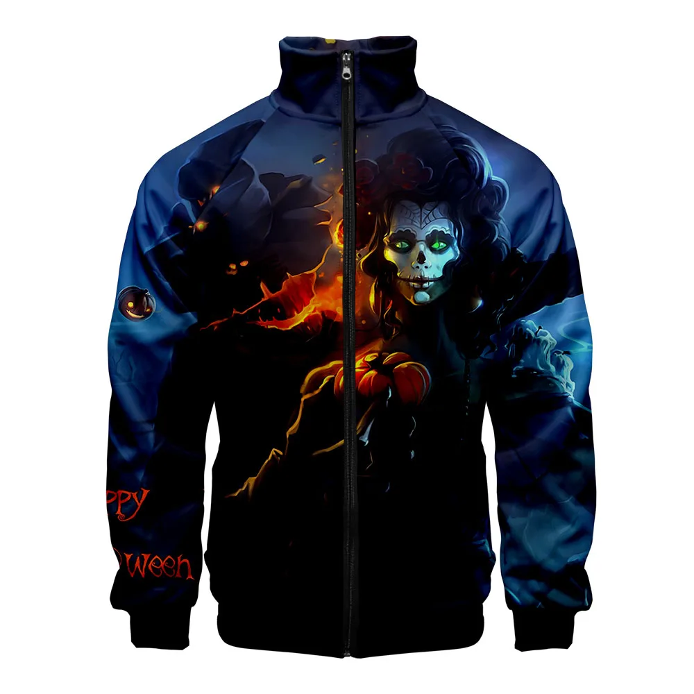 Хэллоуин НОВЫЙ 3D для женщин/мужчин мода молния стоячий воротник Повседневная