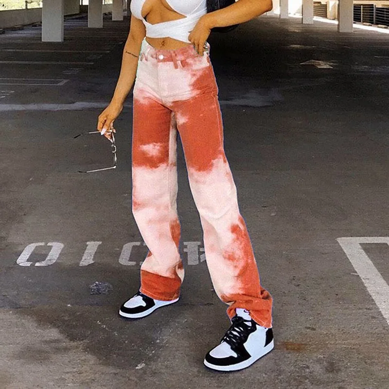 

MoneRffi Tie Dye Streetwear Cargo Pants Women Preppy Style Girl's Holiday Outfits High Waisted Straight Jogger Pants Gothic Y2K