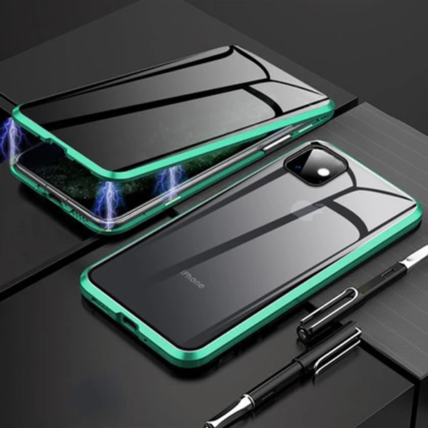 Зеленый Роскошные Чехлы с закаленным стеклом для iPhone 11, чехол, не подсвечивающий Магнитный чехол, чехол для Apple iPhone 11 Pro Max 360, полный Чехол - Цвет: Зеленый