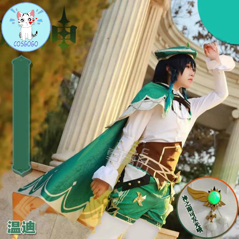 

Аниме Genshin воздействия Venti игровой костюм красивая форма накидка с героями мультфильма шляпка Косплэй костюм наряды на Хэллоуин, на возраст от двух до восьми для Для женщин мужчин новый 2020