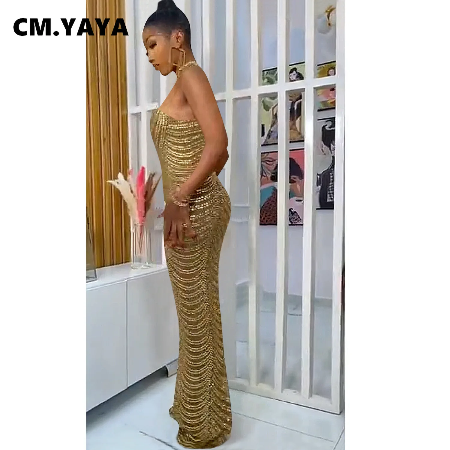 Женское длинное сетчатое платье CM.YAYA