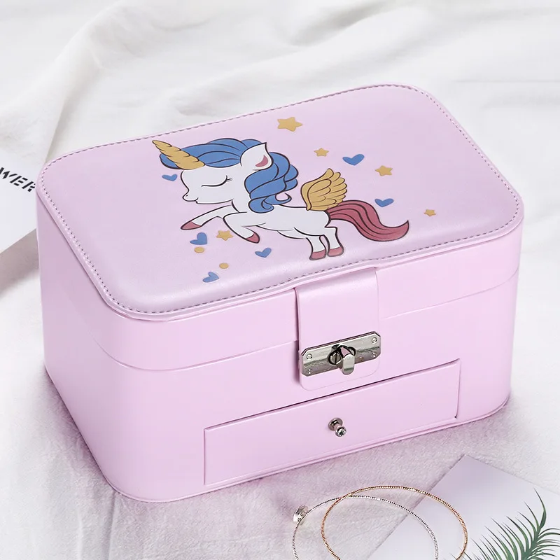 

Double Drawer Jewelry Makeup Storage Box Lipstick Watch Bracelet Organizer Earrings Ring Necklace Lock Case Travel Accessories