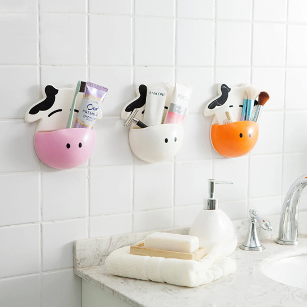 

Cartoon Cows toothbrush holder bathroom wall mount toothpaste holder free punching tooth holder Home Decor for Kids Bathroom