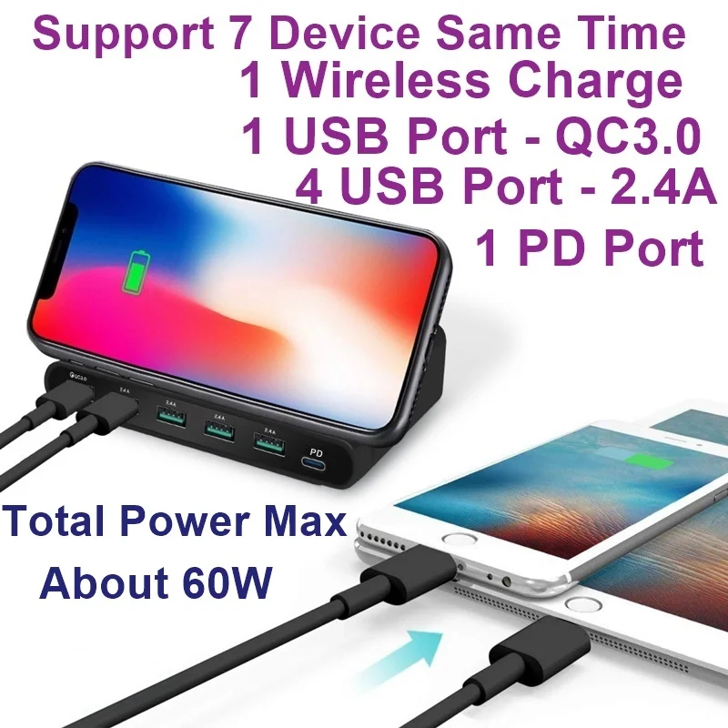 Tongdaytech 60 Вт Мульти USB быстрая зарядка Быстрая QC3.0 зарядное устройство Inalambrico