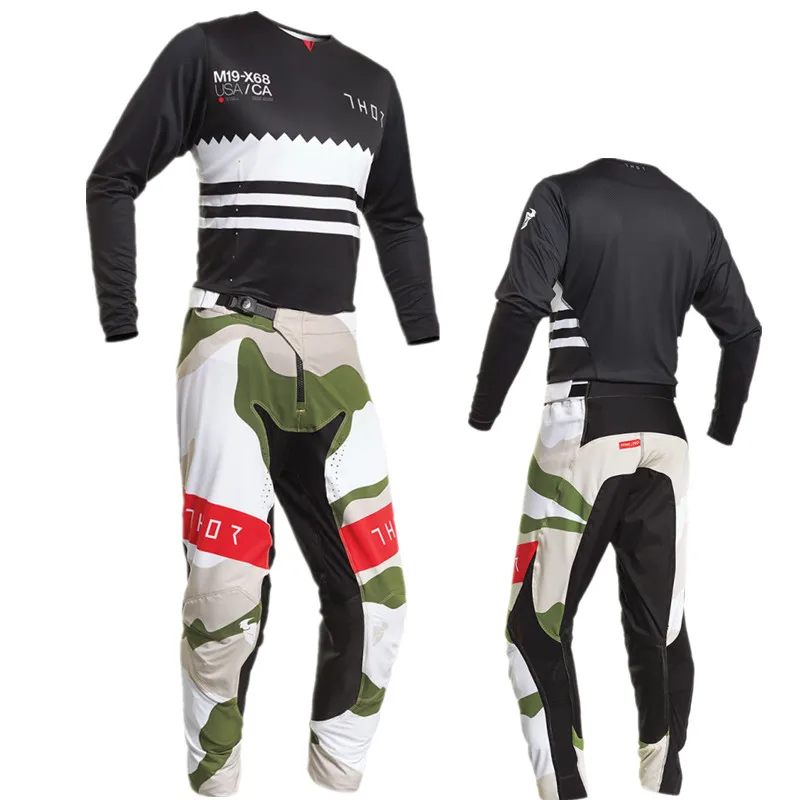 Синий мотокросса Джерси и брюки с внутренним компрессионным коротким ATV BMX мотокросса Джерси Набор ATV костюм мотоцикл шестерни Набор