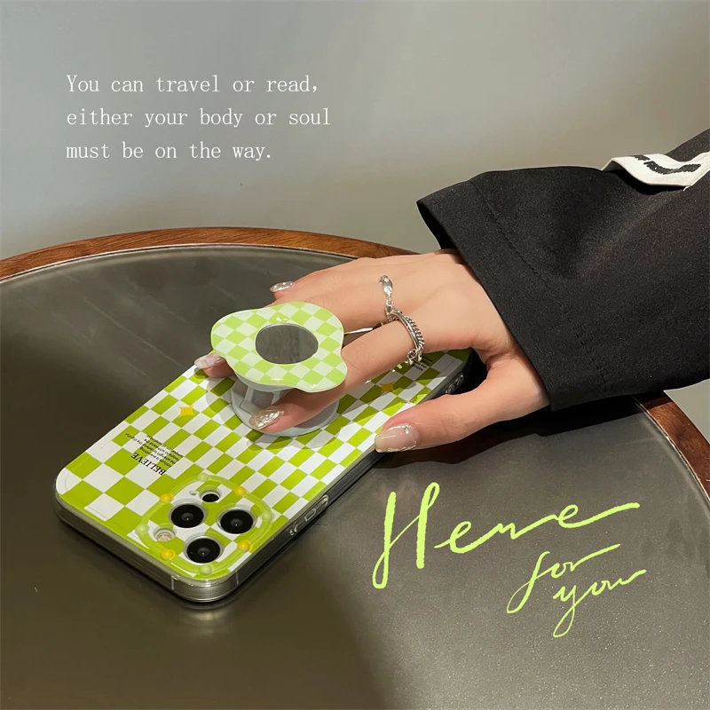 Набор зеркальный чехол-подставка для телефона iPhone 7 8 Plus с узором в сетку 11 12 Pro Max X