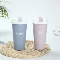 portable mark cup office gift cup foreign trade stainless steel vacuum double layer vacuum cup straw coffee cup