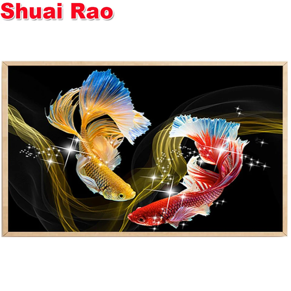 

Фэнтезийная вышивка в виде рыб кои, квадратная круглая вышивка фэншуй, мозаика, вышивка крестиком, домашний декор