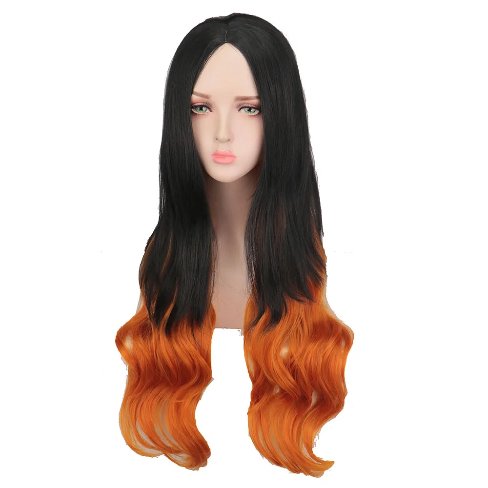 Kamado Nezuko Wig Demon Slayer:Kimetsu no Yaiba Kamado Nezuko Cosplay Hair Long Black with Orange Heat Resistant Synthetic Wig