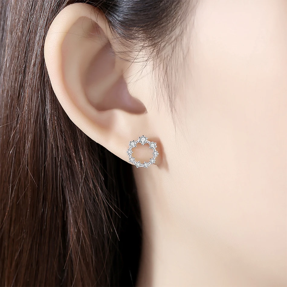 Подлинные серьги из стерлингового серебра 925 пробы круглые с кристаллом циркония