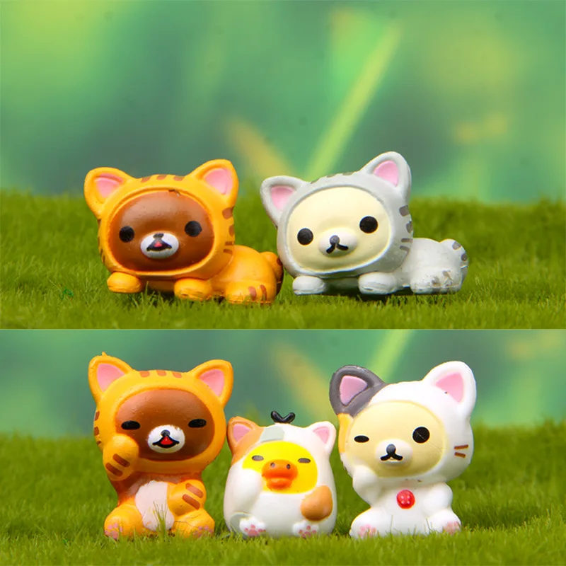 5 шт. фигурка мультяшного медведя кошка котенок модель маленькая статуя домашняя