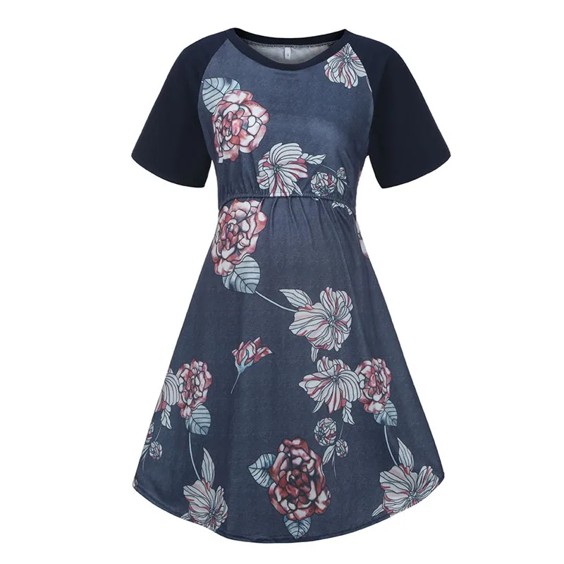 

Women Maternity Pregnant dresses pregnant woman O-Neck Short Sleeve Summer Floral Print Breastfeeding Dress pregnancy