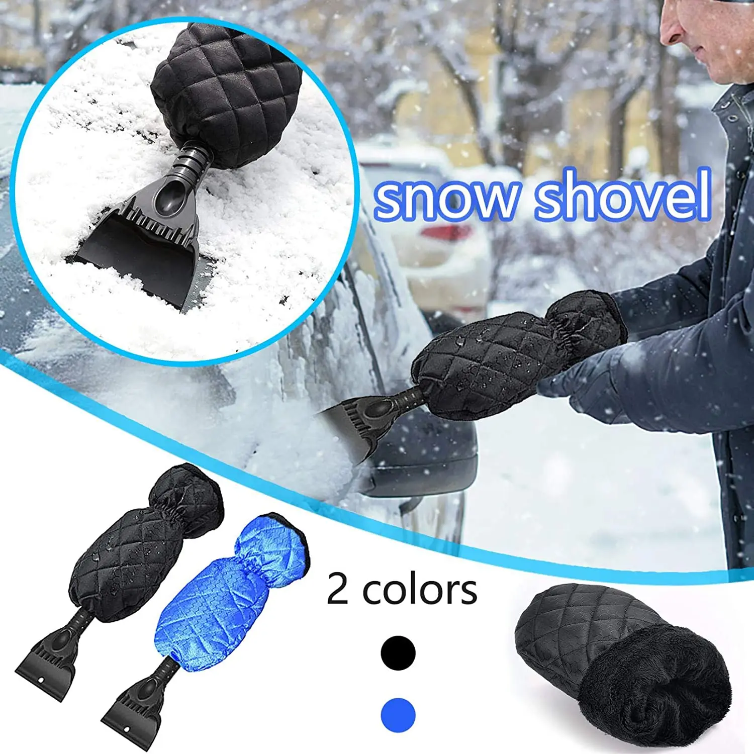 

Snow Removeal Shovel With Thick Plush Pile-Lined Glove Waterproof Snow Ice Scraper Winter Car Windshield Deicer Clean Scrap Tool