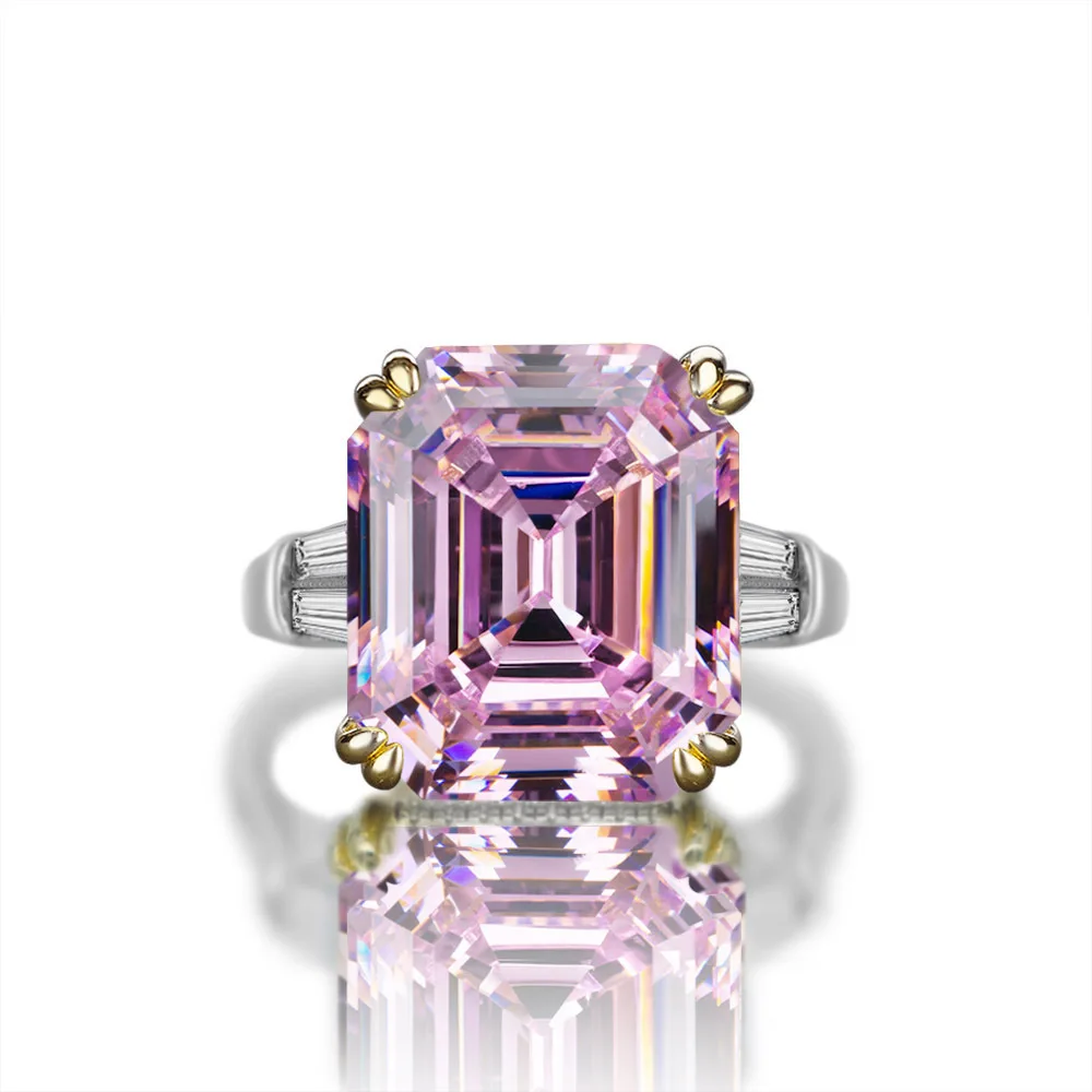 

New Brand Real S925 Sterling Silver Finger Rings Rectangle 6A Zircon 14*16mm Fine Jewelry Finger Ornaments Accessories 3 Color