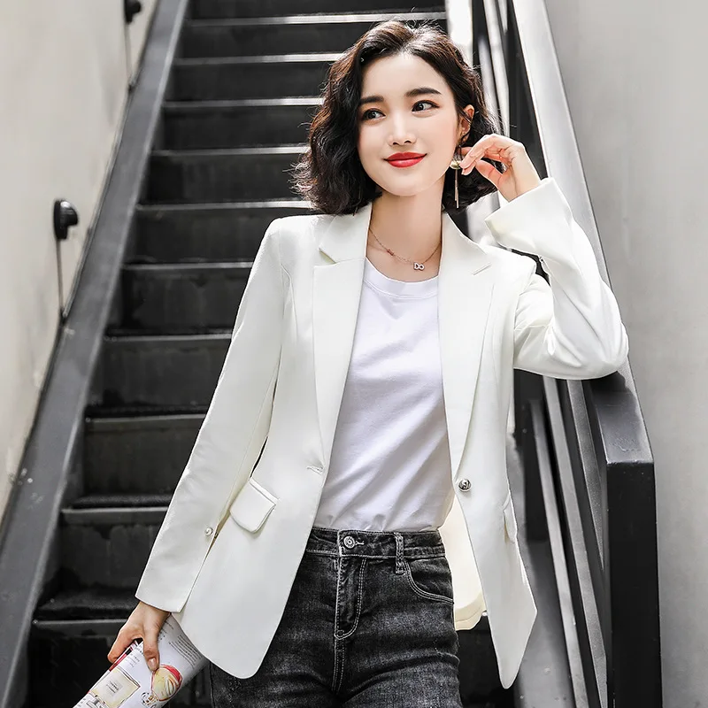Белый пиджак с длинным рукавом весенний и осенний костюм однотонный