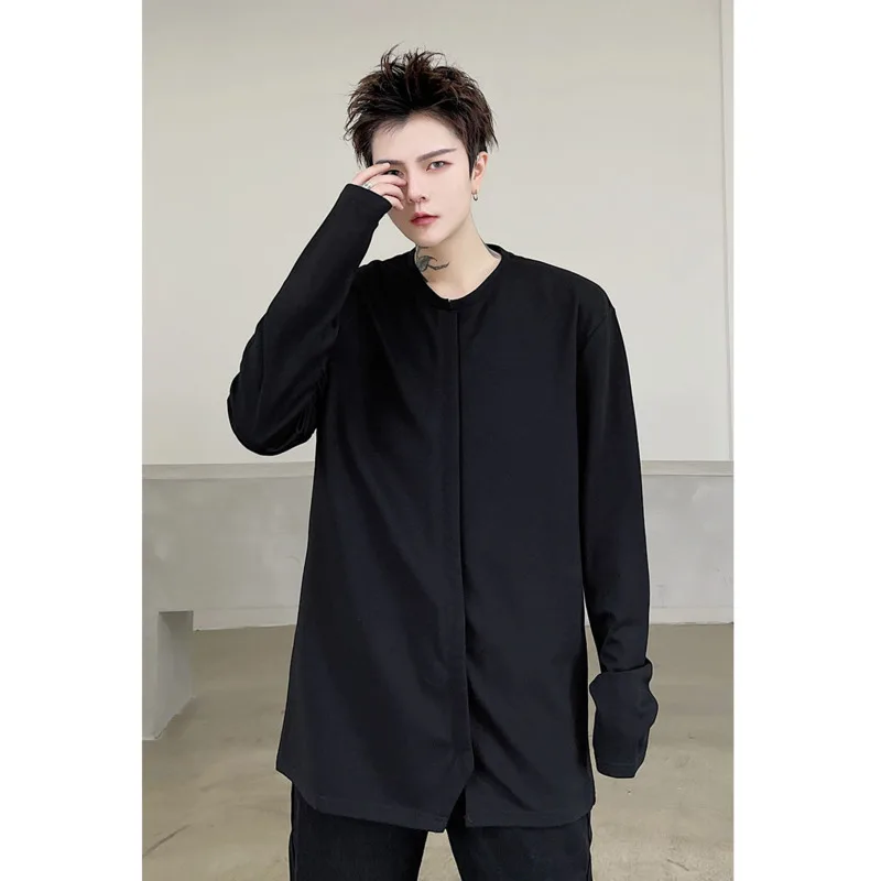 

Men's long-sleeved T-shirts 2021 spring autumn new solid color loose top casual T-shirt campus personality youth men clothing