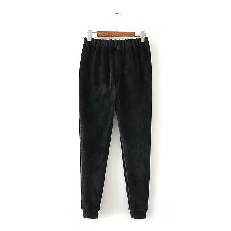 Брюки женские LUNDUNSHIJIA черные теплые плюшевые шаровары повседневные свободные