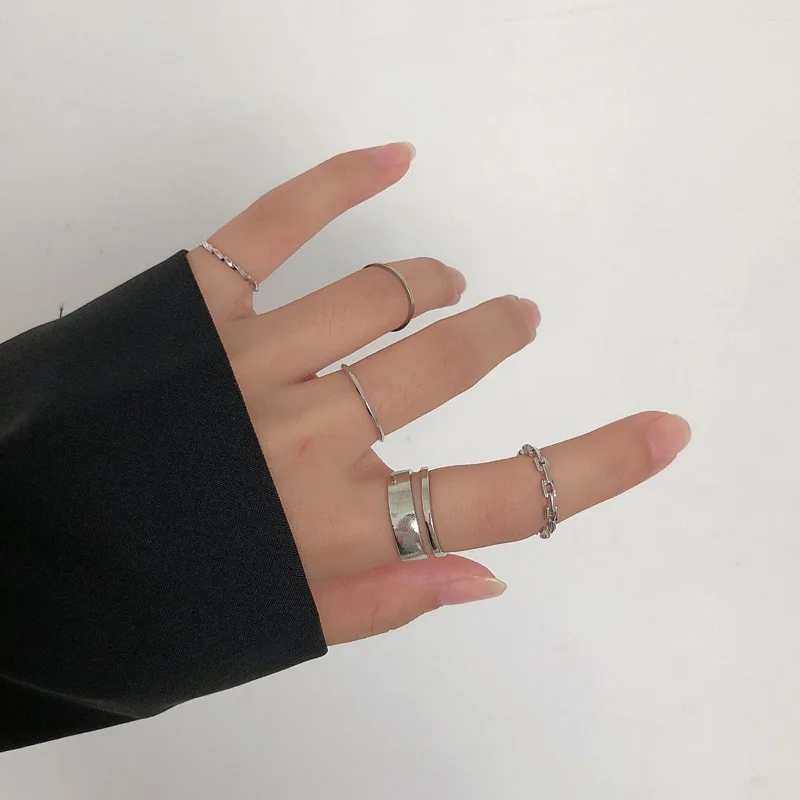 

7Pcs/Hip Hop Trendy Women Ring Simple Creative Stainless Steel Opening Adjustable Ladies Ring Fashion Gift Jewelry