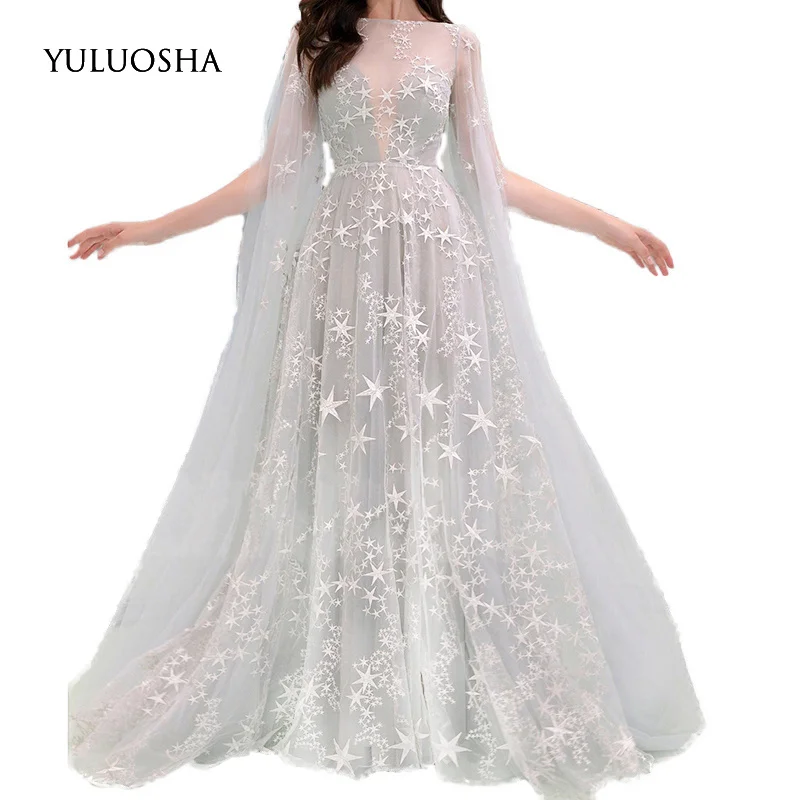 YULUOSHA/вечернее платье трапециевидной формы с круглым вырезом и длинными рукавами