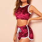 Hirigin, Женский вельветовый пижамный комплект, одежда для сна, Летние повседневные укороченные топы без рукавов с круглым вырезом, сексуальные шорты, Однотонная ночная одежда