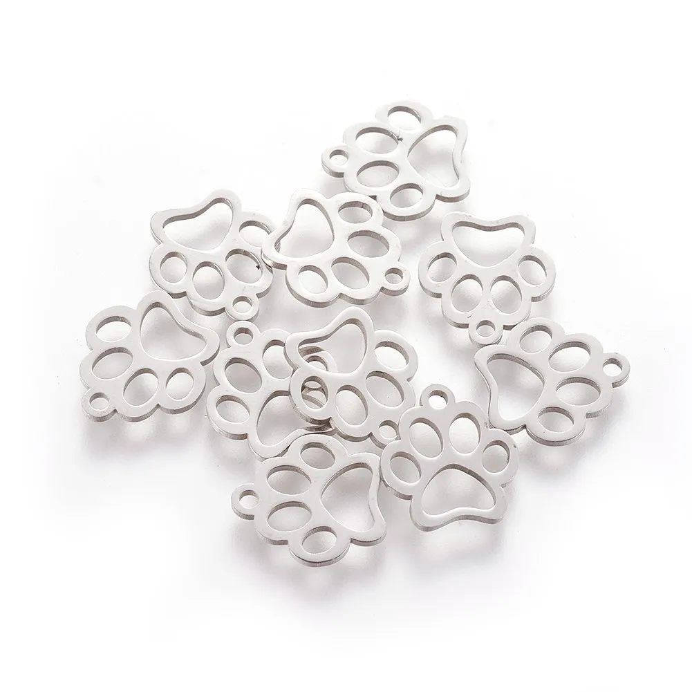 

20Pcs 304 Stainless Steel Dog Paw Print Puppy Footprint Charms Tag Pendant for Bracelet Necklace Jewelry Making 12.9x11.8x1mm