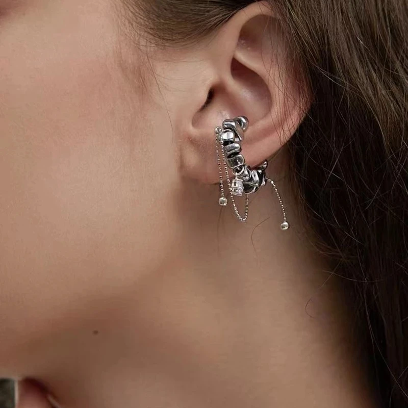 

New Fashion Jewelry Non-Perforated Irregular Metal Ear Bone Clip Earrings Women's Fashion Tassel Hip Hop Two Ways To Wear