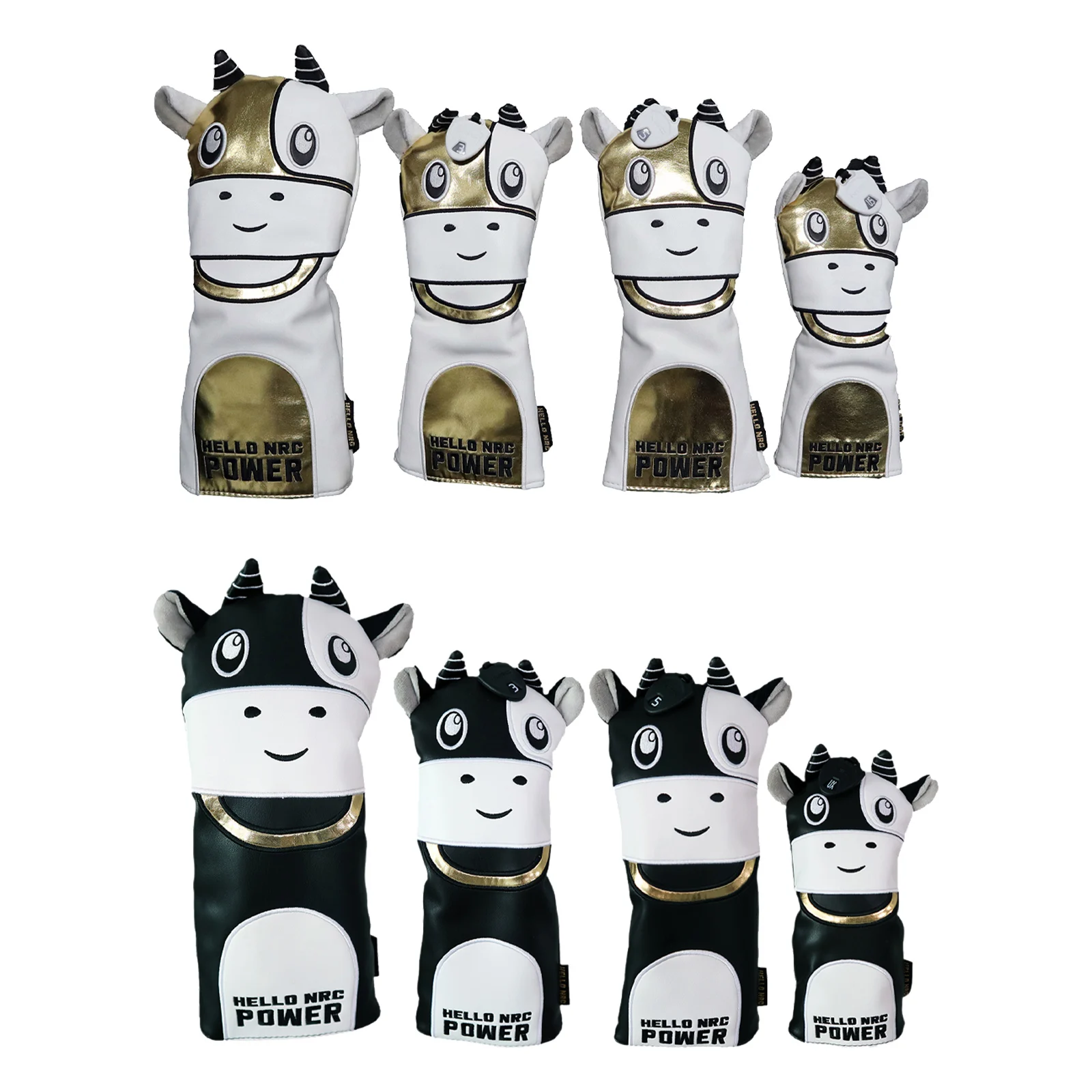 

4 Pieces PU Leather Embroidered Printed Golf Wood Head Cover Golf Club PU Leather Headcovers Fit Driver Fairway Wood Hybrid