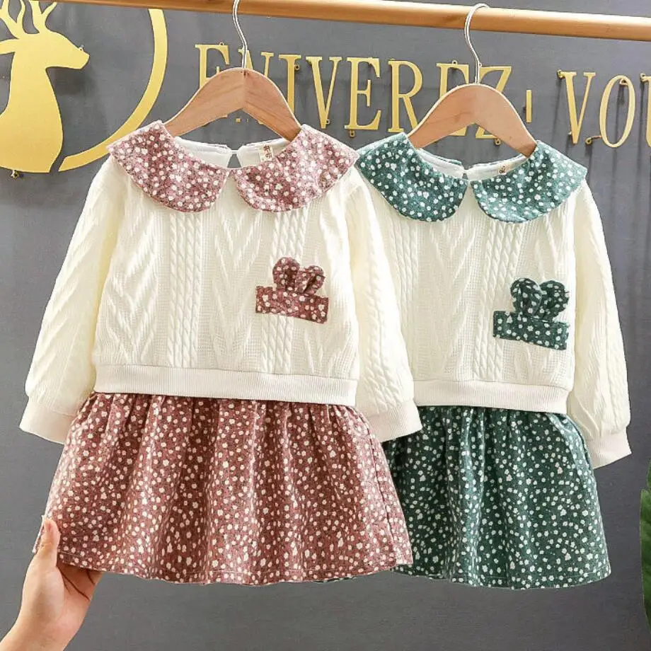 Рождественское милое платье с кроликом для детей Цветочное длинным рукавом