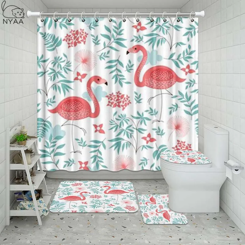 Vixm Animals Flamingo Bathroom Waterproof Shower Curtain Set Pedestal Rug Lid Carpet Toilet Cover Bath Mat | Дом и сад