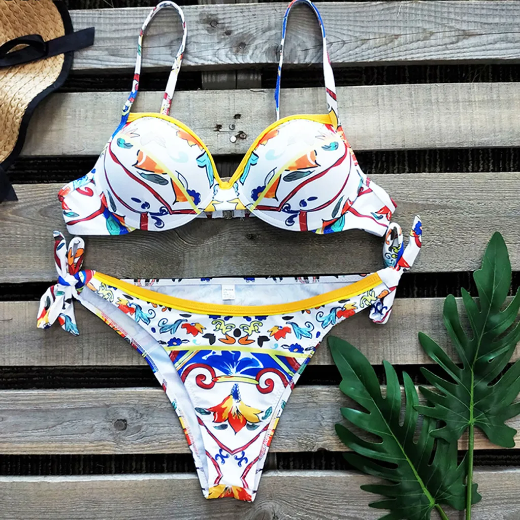 Купальник женский комплект бикини 2020 летний купальник с разрезом и принтом