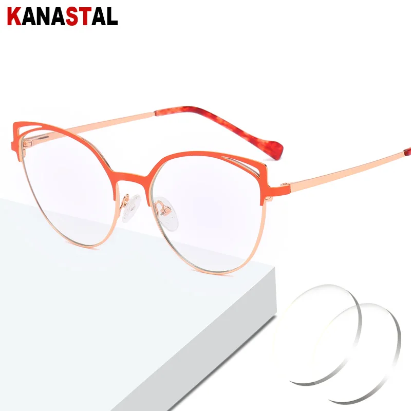 

Women Anti Blue Light Blocking Glasses Metal Cateye Frame Prescription Optical Eyewear Hyperopia Myopia Reading Glasses 1.56