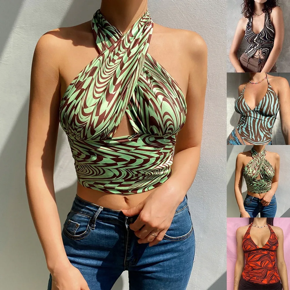 Женская блузка с V-образным вырезом принтом в виде волн | одежда