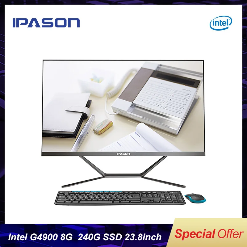 Все-в-одном IPASON P21 PLUS 23,8 дюймов Intel Двухъядерный G4900 240G SSD DDR4 8G ram barebone system win10 настольный мини-ПК