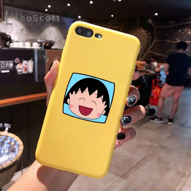 

Chibi Maruko-chan Phone Case Yellow Candy Color for iPhone 6 7 8 11 12 s mini pro X XS XR MAX Plus