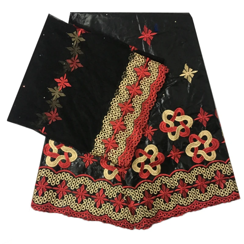african fabric bazin riche tissu africain cotton embroidered Textiles with tulle lace set 5+2 yards/lot | Дом и сад