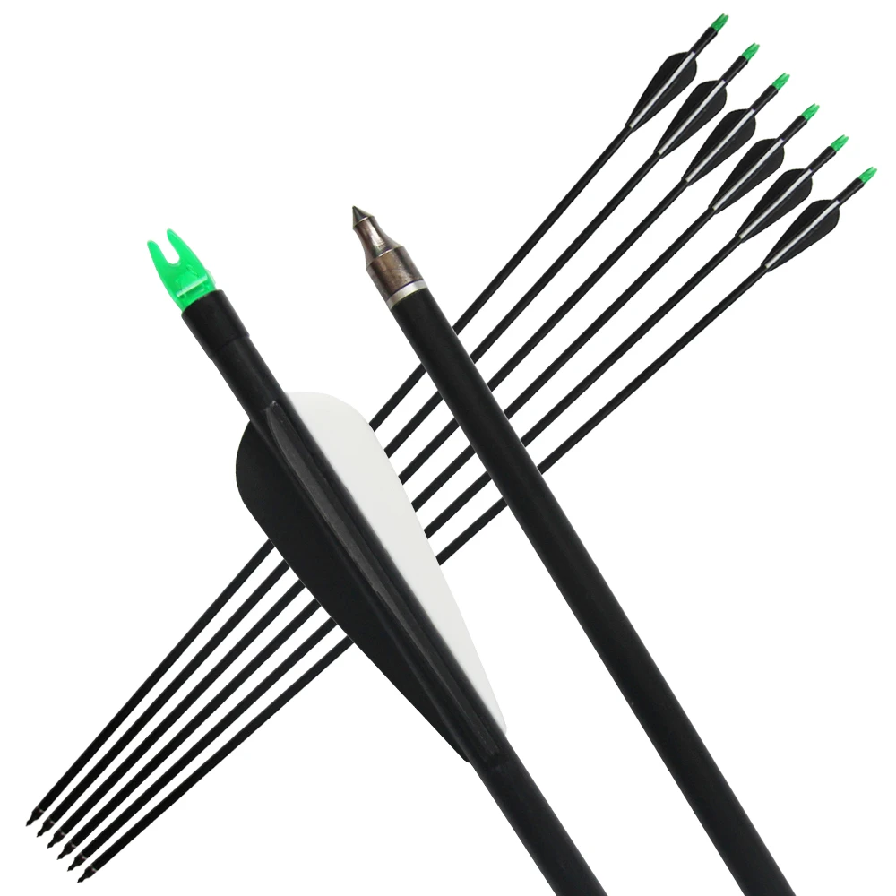 

6pcs/lot, 85cm Length 33" Fiberglass Arrow with Changable Arrowhead, Nock Proof,Spine 500 Hunting Compound Bow /Long Bow Arrow