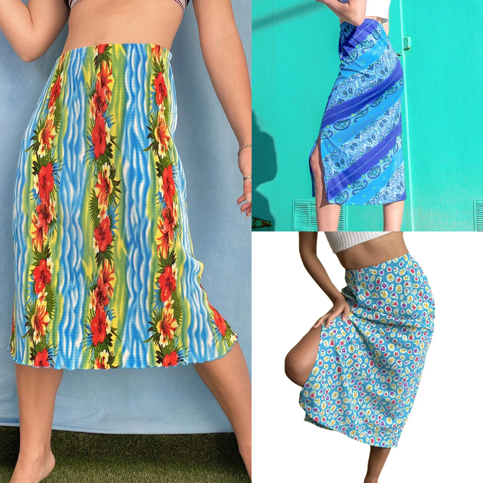

Женская летняя юбка в полоску/с цветочным принтом, с высокой талией, без подкладки, длинное полуплатье-карандаш для девочек, новая мода 2021