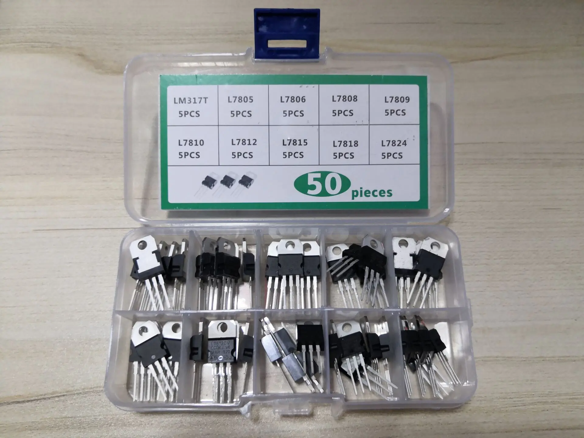 

1box 50pcs 10 Values Transistor Kit L7805 L7806 L7808 L7809 7810 L7812 7815 7818 7824/CV LM317T Three-Terminal Voltage Regulator