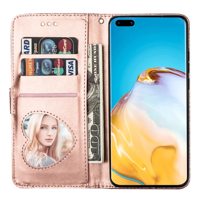 Fashion Glitter Leather Wallet Card Slots Flip Case Cover For Huawei P40 P30 P20 Lite Pro Y6/Y7 2019 P Smsrt 2019 Mate 20 Lite