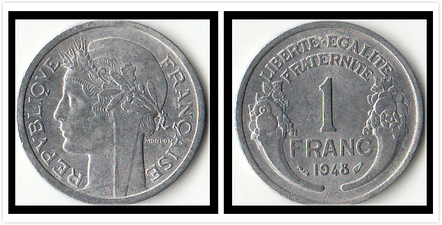 Французские монеты в 1 Франк старое издание европейские оригинальные