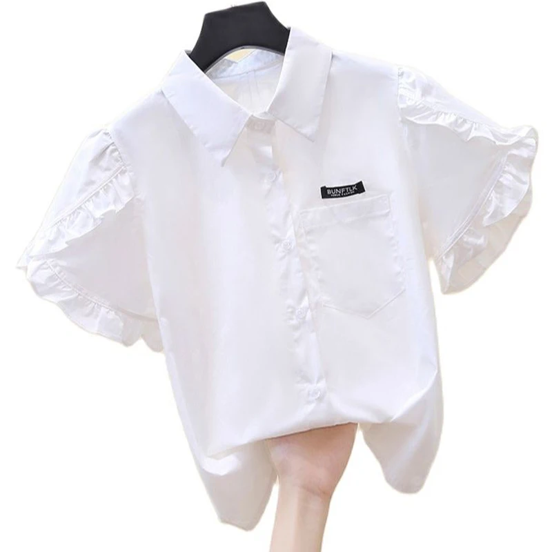 

2021 Spring Summer Women Tops Korean Sweet Ruffle Short Sleeve Blouse Shirt Causal Femme Blusas Camisas Mujer dropshipping