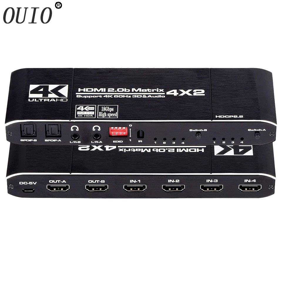 HDMI матрица OUIO 18 5 Гбит/с 4x2 4K @ 60 Гц переключатель сплиттер с SPDIF и L/R 3 мм HDR 4x 2