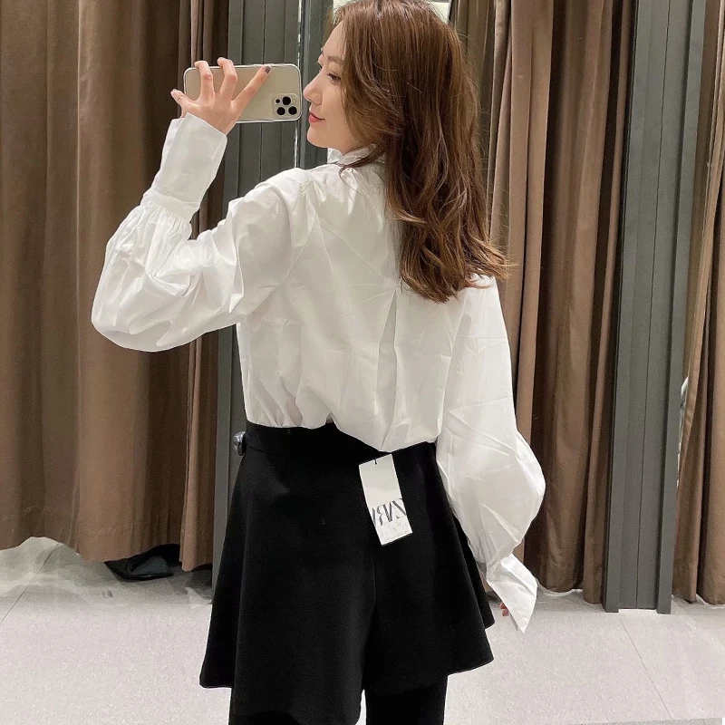 

2021 Spring Autumn Women Shirts White Office Lady Turn Down Collar Blouses FemaleTops Loose Korean Style Blusas NN1722