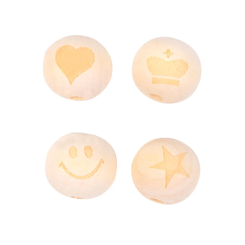 

20PCS Laser Engraving Wooden Chewable 20mm Round Beads Ecofriendly Crown Beads DIY Craft Jewelry Accessories Baby Teether