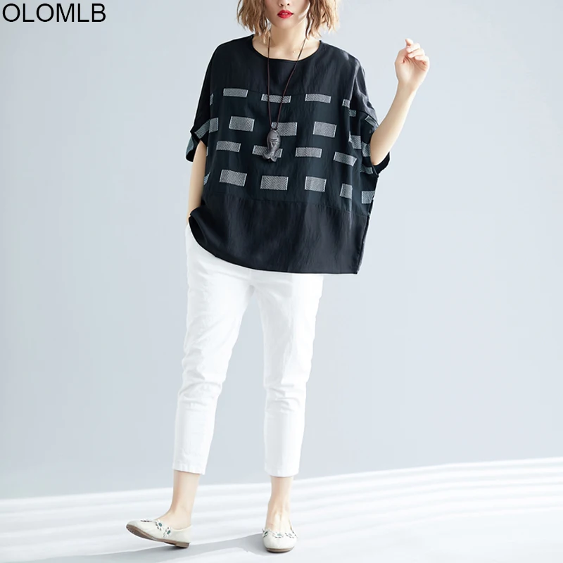 Женская футболка размера плюс 4XL 5XL 6XL из хлопка и льна 2020 Летняя Повседневная