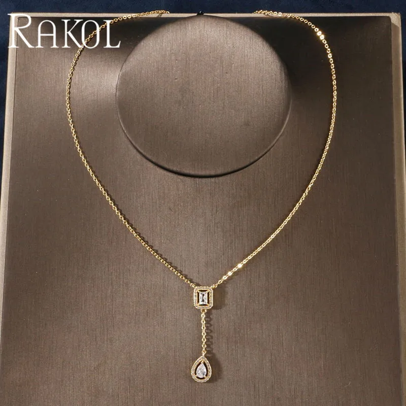 Rakolfashion, простые ювелирные изделия из кубического циркония, женское ожерелье, вечерние аксессуары для девушек, Подарок на годовщину, RL20689 - Окраска металла: Gold color
