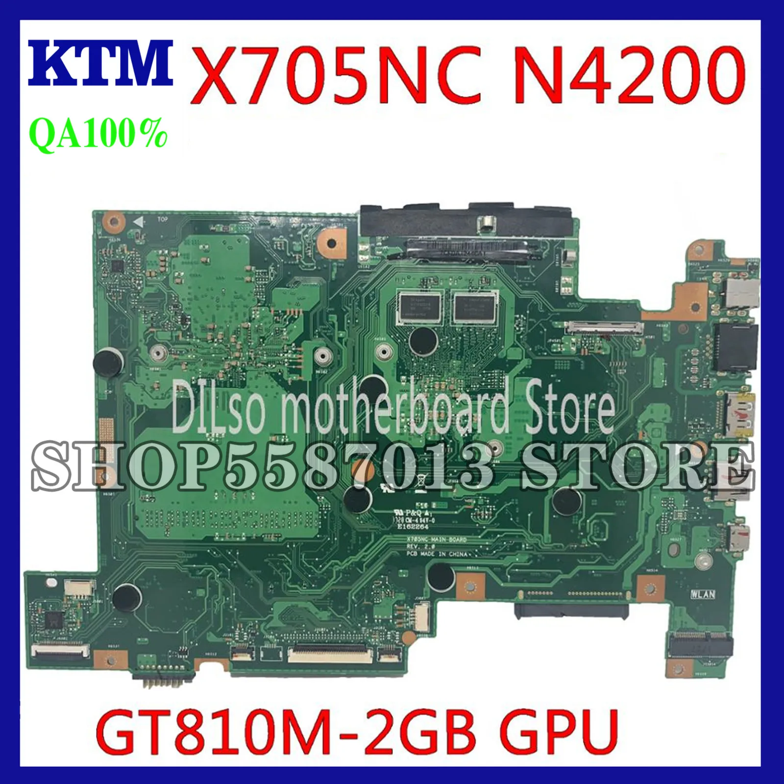 

KEFU X705NC Laptop Motherboard For ASUS Vivobook X705NC X705N Motherboard original Mainboard N4200 CPU GT810M-2GB GPU work 100%