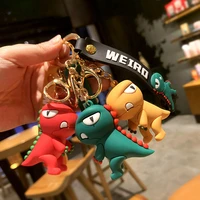 cute dinosaur keychains soft pvc dinosaur charms keyring cartoon animal car keyholder bag pendant keyfobs fashion jewelry gifts