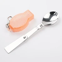 portable folding spoonfork tableware stainless steel salad spoon silver camping traveling hiking outdoor with box dinnerware