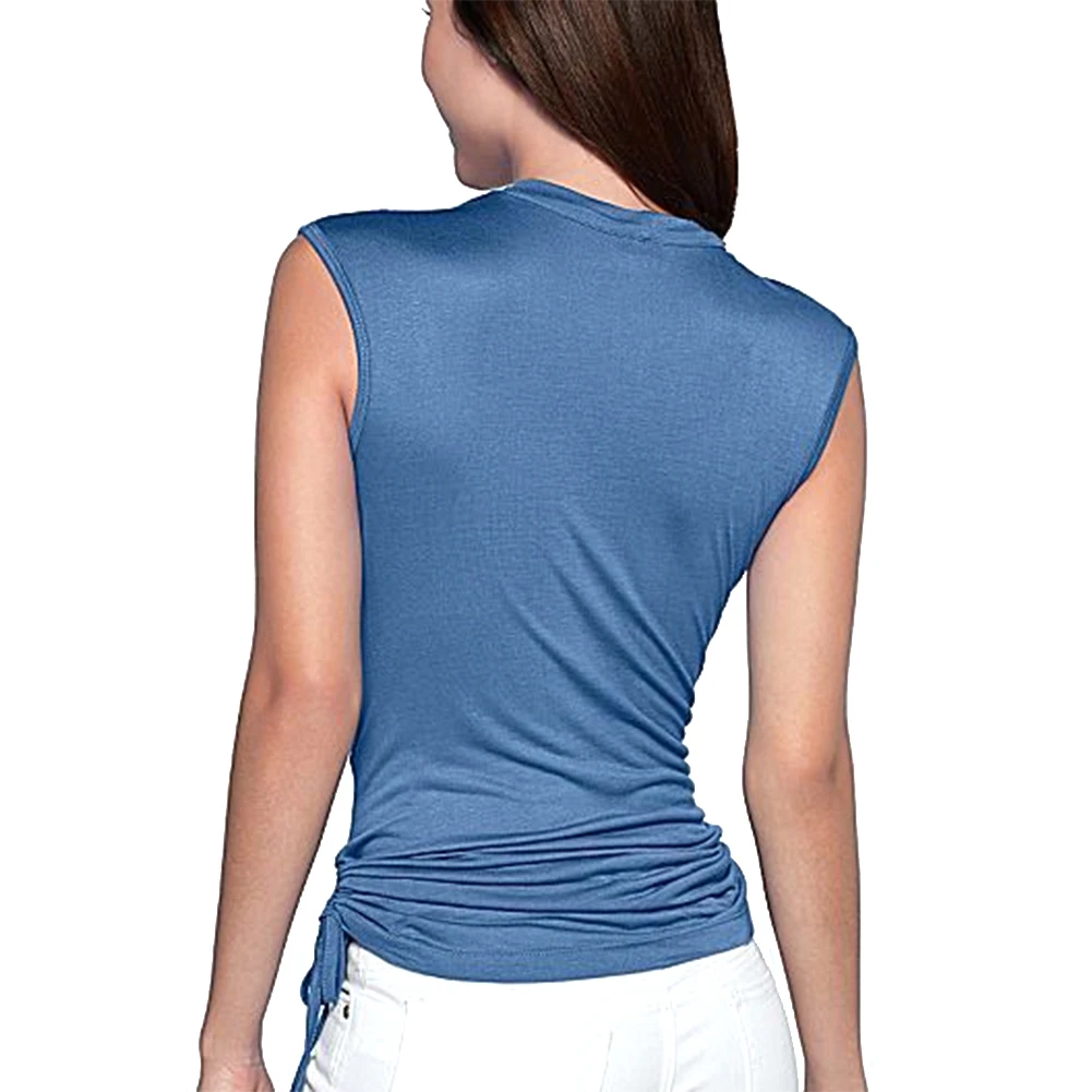 Женская свободная майка без рукавов Летняя Сексуальная Блузка с воротником